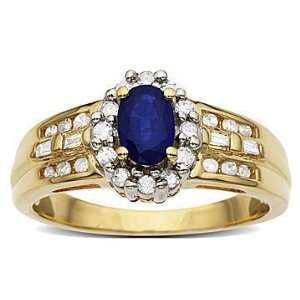  Sapphire and 1/3 ct Diamond Ring in 10K Gold Jewelry