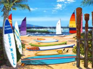 Surf N Sail Beach Surf Board Framed Picture Print Art  