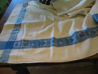 SWEET WHITE LINEN TABLECLOTH WOVEN BLUE FLORAL ON SIDES  