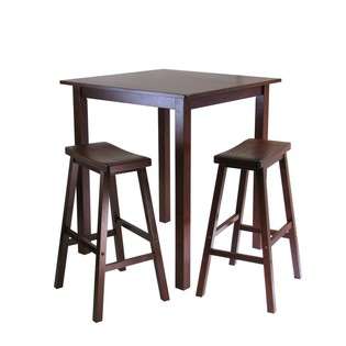   Wood 3pcs Bar Table and Saddle Stools Set Solid Wood in Antique Walnut