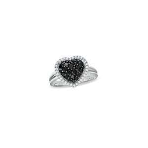 ZALES Midnight Sapphire Pave Heart Ring in Sterling Silver with 