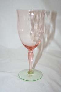   TALL PINK AND GREEN DIAMOND OPTIC WATERMELON GLASS GOBLET EX.CONDTION