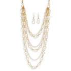 VistaBella Gold Tone Chain Twist Beads Necklace Wire Earrings Set