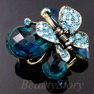    1p rhinestone crystal Antiqued butterfly hair claw clip