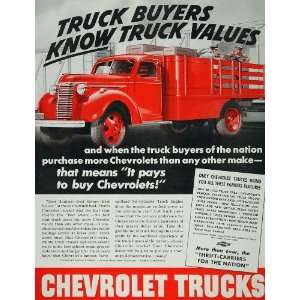 1940 Ad Red Chevrolet Chevy Truck Six Cylinder Engine   Original Print 