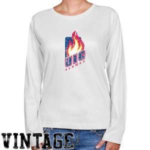 UIC Flames Ladies White Distressed Logo Vintage Long Sleeve Classic 