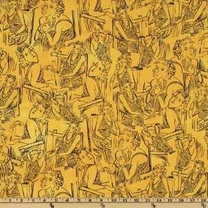  44 Wide The Women Line Drawings Yellow Fabric By The 