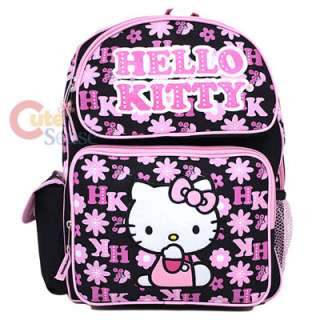 Sanrio Hello Kitty School Backpack Black Flowers 16 Large