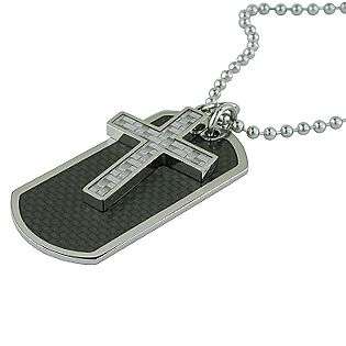   Stainless Steel with Carbon Fiber Dog Tag & Cross Pendants on Chain