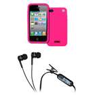   Pink Poly Skin Case Cover + Stereo Hands Free 3.5mm Headset Headphones