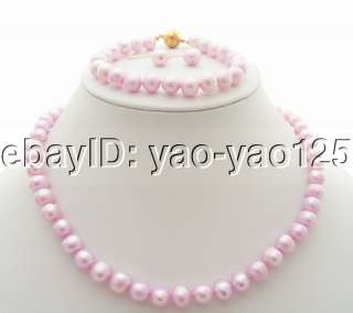 Stunning 8.5MM Baby Pink Pearl Necklace&Bracelet &Earring Set