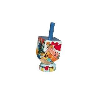   Emanuel Small Wooden Dreidel with Figures and Animals Design and Stand