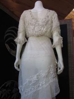   Edwardian Tambour Irish Lace Cotton Tea Wedding Dress Eve Gown Study