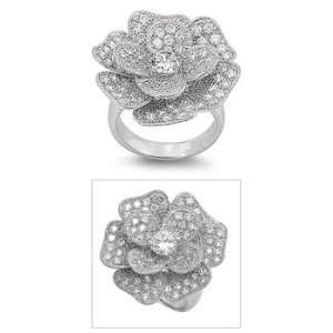   Sterling Silver 18mm Plumeria Clear CZ Ring (Size 5   10)   Size 8