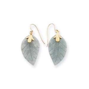  14k Gold Jade Leaf Wire Earrings Jewelry