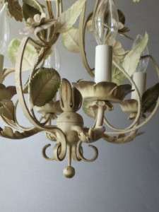 ANTIQUE ITALIAN SHABBY CHIC PETITE METAL TOLE FLOWER CHANDELIER LAMP 4 
