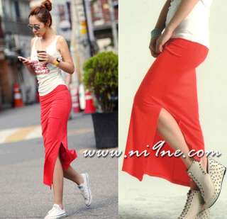 New Ladies Sexy Red Slim Fit Side Slit Long Maxi Skirt Sz 6 8 10 