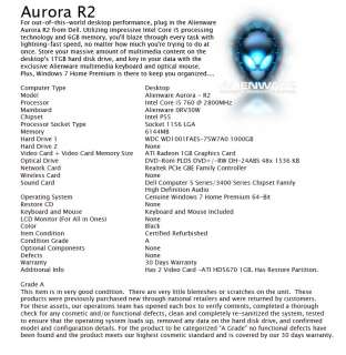   Aurora R2 i5 6gb RAM 1TB Hdd + keyboard + mouse 884116053088  