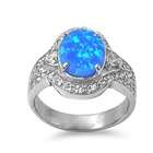   Ring in Lab Opal  Blue Opal, Clear CZ   Ring Face Height 16mm, Size 5
