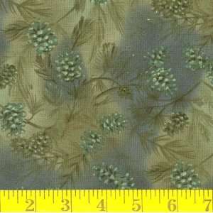  45 Wide Tossed Evergreens Teal/ Olive Fabric By The Yard 