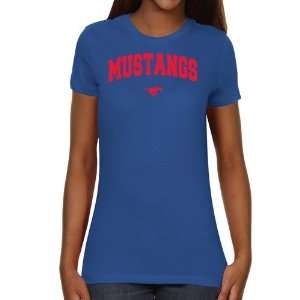  SMU Mustangs Ladies Royal Blue Logo Arch Slim Fit T shirt 
