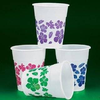 50 Plastic HIBISCUS Drink Cups LUAU PARTY Decor / TROPICAL 16 Oz 