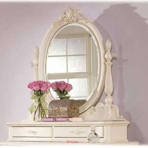  Bureau Mirror by Lea   Antique White with Silver Tipping 