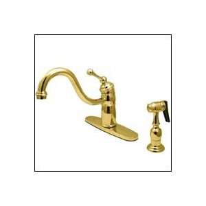   Deck Mount Kitchen Faucet with Plastic Sprayer Polished Brass Home