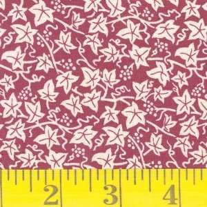  45 Wide Ivy Vines Cranberry Natural Fabric By The Yard 