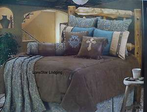 Western Rustic Lodge Turquoise Tooled Paisley Comforter Bedding Set 5 