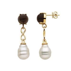  14K Yellow Gold Smoky Quartz and South Sea Cultured Pearl 
