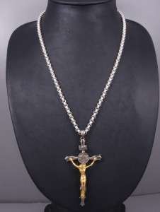   JESUS 925 STERLING SOLID SILVER +18K GOLD MENS CHAIN NECKLACE  