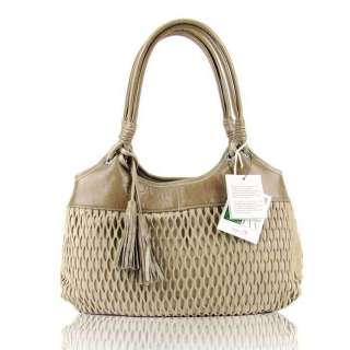   Beige Perforated Leather Small Designer Tote Purse 793573696908  