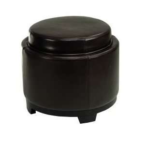 Round Cocktail Ottoman with Storage Tray in Brown 