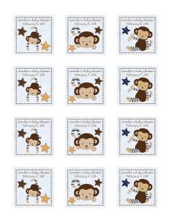 24 Personalized CoCaLo Monkey Mania Baby Shower Favor Stickers  