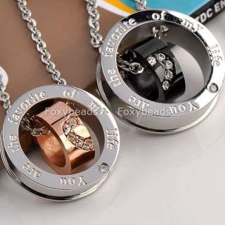   Stainless Steel CZ Crystal Couple Lover Pendant Necklaces Charm  