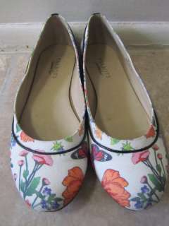 TALBOTS GIRLY SPRING WHITE FLORAL LEATHER SOLE SLIP ON FLATS 8.5 