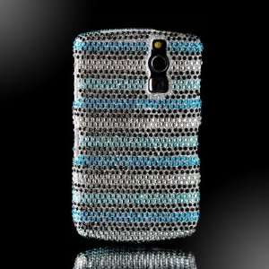 Blue Black & Silver Stripes Crystal Art bling cover faceplate for 