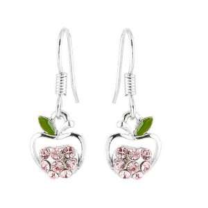   Gift   High Quality Apple Earrings with Pink Swarovski Crystals (725