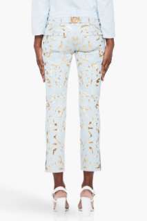 Balmain Pale Blue Leather Embossed Pants for women  