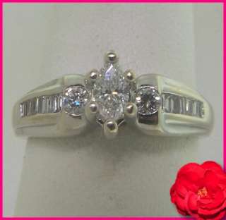   14 White Gold Marquise & Round Diamond Engagement Ring .54 carats