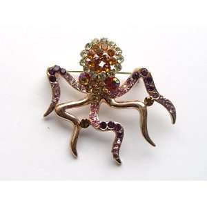 Colorful Topaz Peridot Crystal Rhinestone Crawling Sea life Octopus 