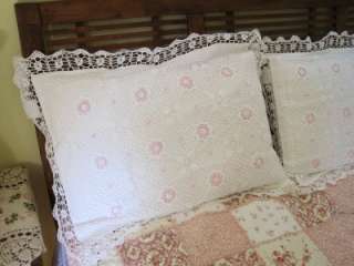 Pair Hand Crochet 3D Pink Flower Cotton Pillowcases D  
