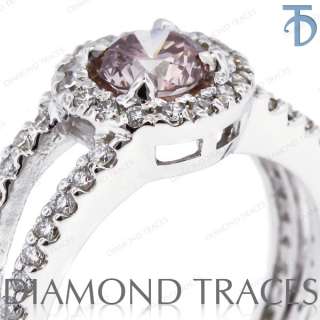 73 Carat Ideal Cut Pink SI1 Round Diamond 14k Gold Halo Engagement 