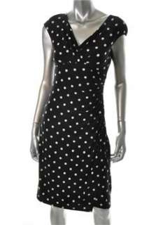 Lauren Ralph Lauren NEW Petite Versatile Dress Black Polka Dot Ruched 
