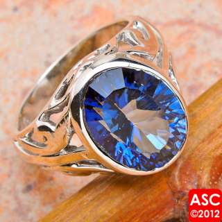 BLUE RAINBOW COLORED TOPAZ .925 SILVER RING SIZE 7 1/4  