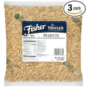 Fisher Granulated Peanuts No Salt, 2 Pound Packages (Pack of 3 
