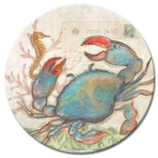 CounterArt Lazy Susan Glass Serving Plate, Seaside and Blue Crab at 