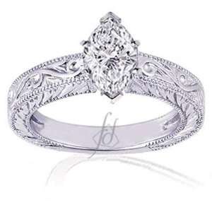 Ct Marquise Solitaire Diamond Vintage Hand Engraved Engagement Ring 