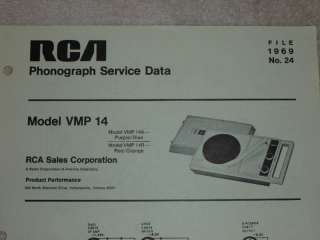 RCA 1969 Phonograph/Record Player VMP 14 SERVICE MANUAL  